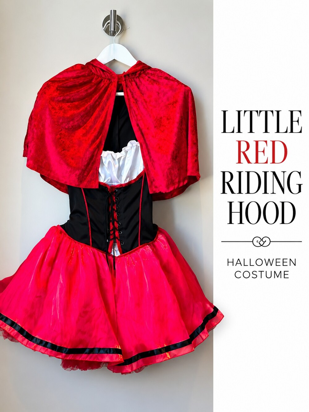 Little Red Riding Hood Halloween Costume Dress Cape Petticoat Adult